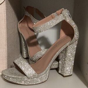 Madden Girl Silver Glitter Block Heel Sandals